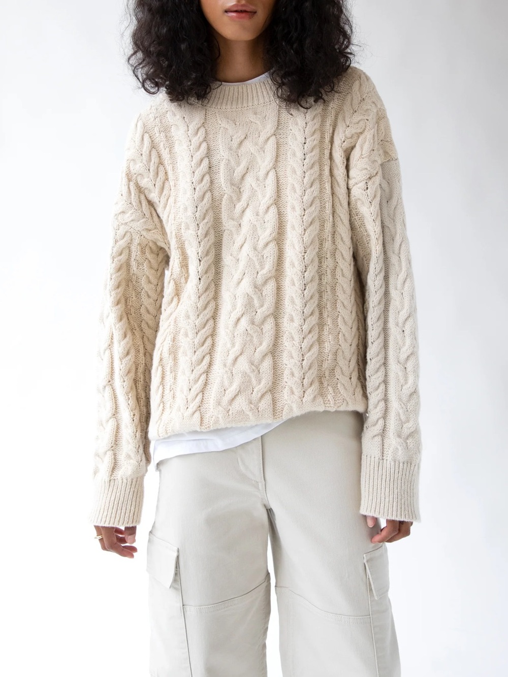 Oak + Fort Cream Cable Knit Sweater
